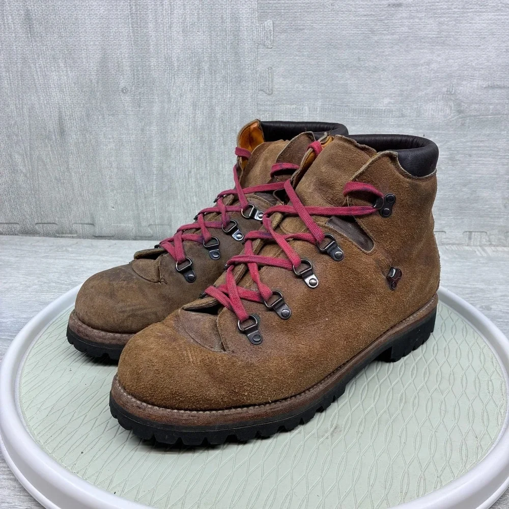 Vintage Hiking Mountaineering Boots Mens 12 Brown Suede Leather Vibram Lug Sole